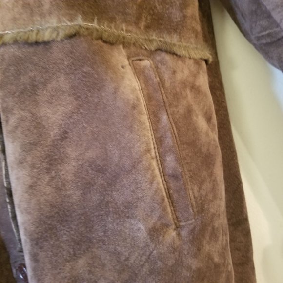 Newport News L Brown Rancher Coat Faux Fur Trim Shearling Rancher Duster Cosplay - Picture 7 of 8